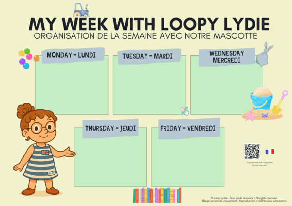 Semainier bilingue – Jours de la semaine + comptine (Fr/En) / Bilingual printable weekly planner – Days of the week – Image 4